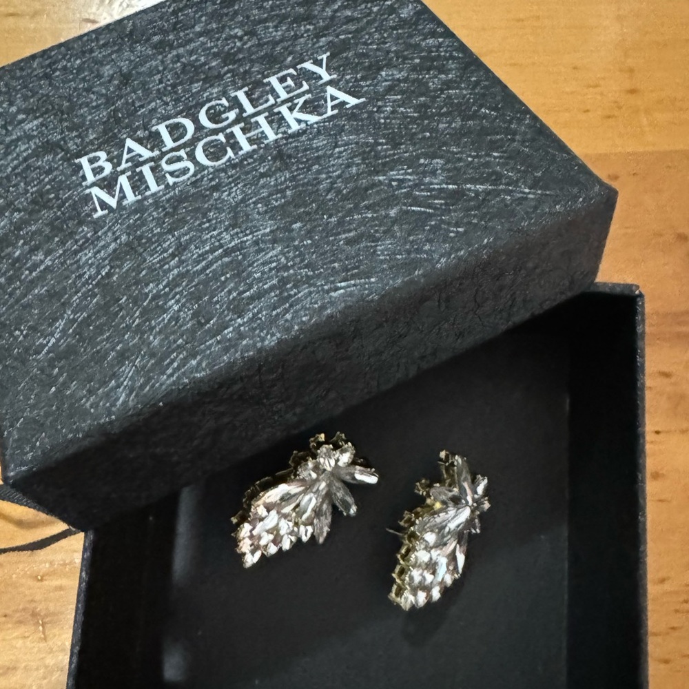 Badgley Mischka Crystal Bridal Large Earrings Earclimbers